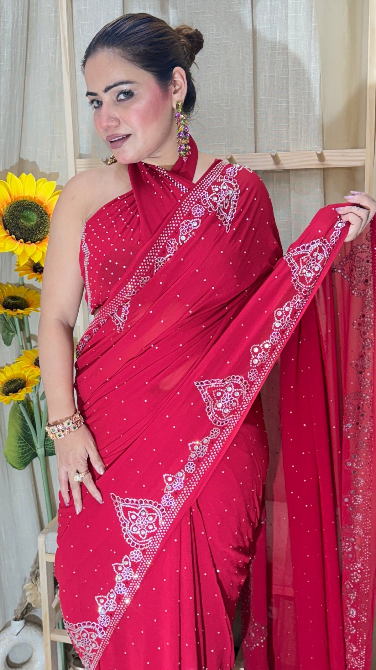 Swarovski Work Georgette Saree