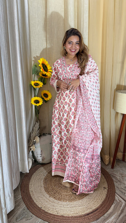 Graceful pink floral Anarkali suit set