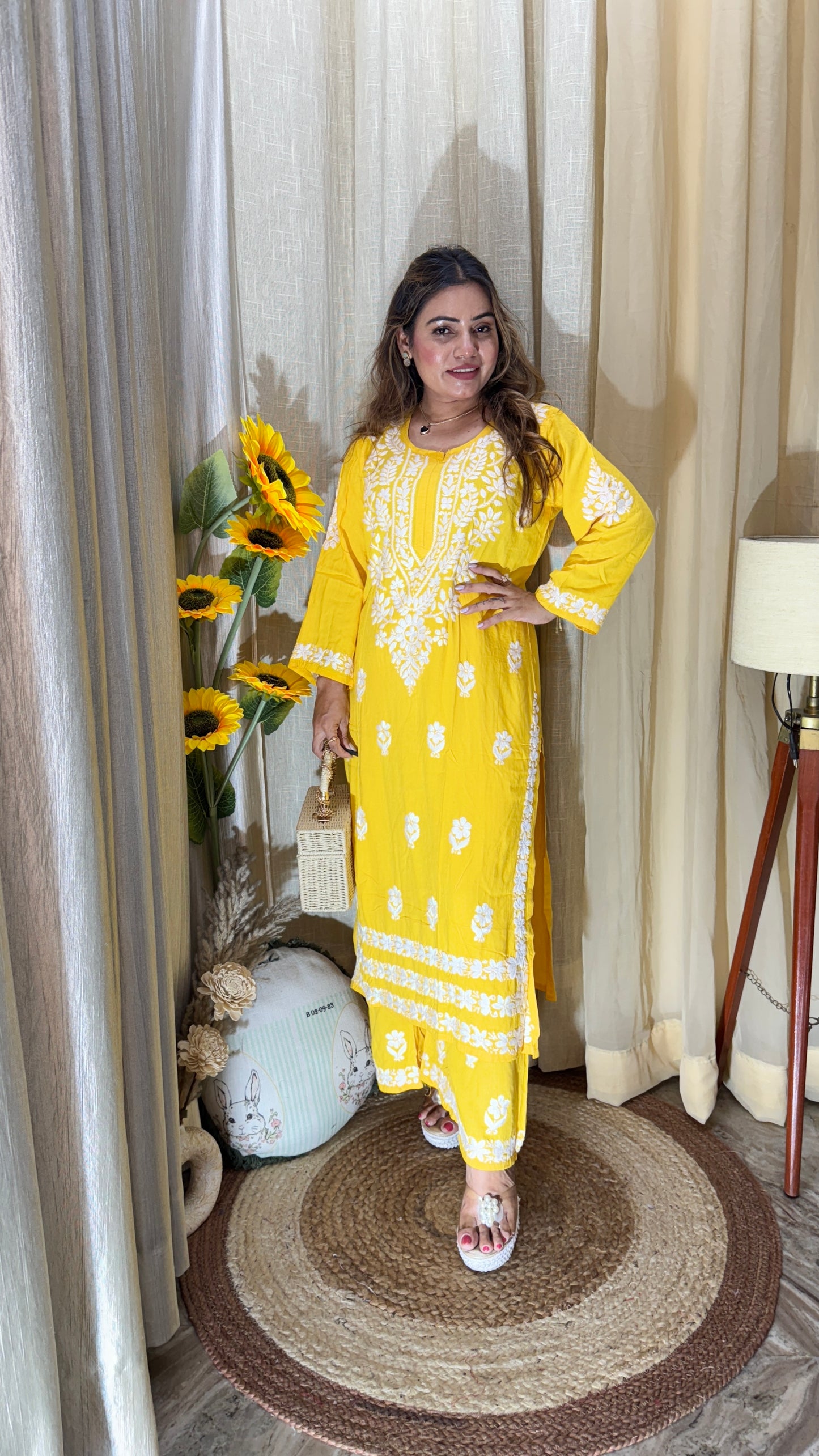 Cotton kurta set with chikankari
