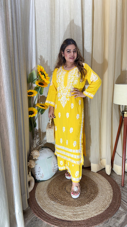 Cotton kurta set with chikankari