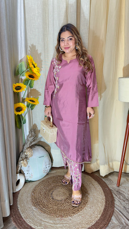 Elegant Embroidered Cotton Chanderi Kurta Set