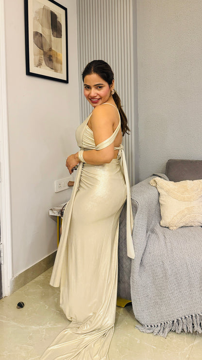 Champagne Gold Wrap-Style Cutout Gown