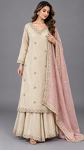 Embroidered Sharara Suit Contrast Dupatta