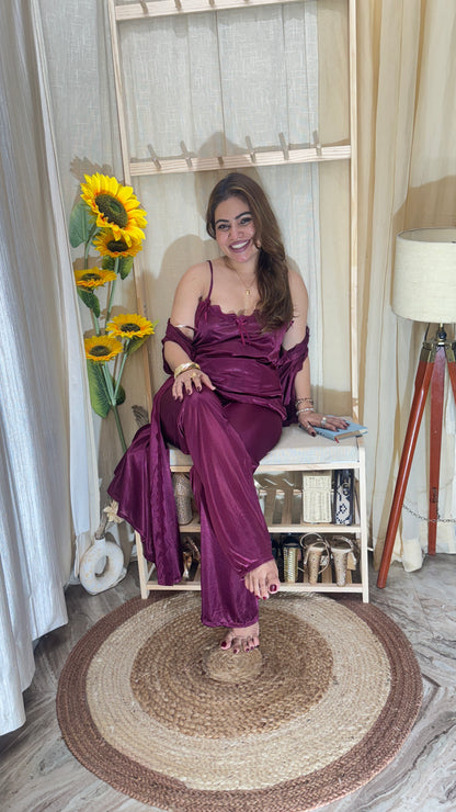 3-piece satin nighty set