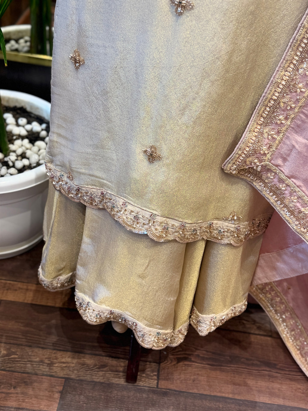 Embroidered Sharara Suit Contrast Dupatta