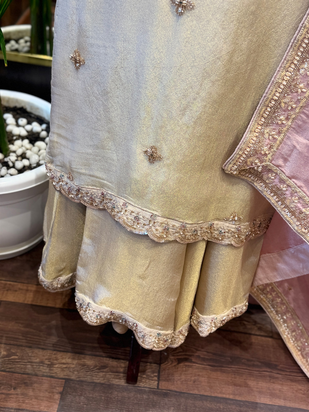 Embroidered Sharara Suit Contrast Dupatta