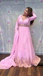 Blush Pink Embroidered Anarkali Suit Set
