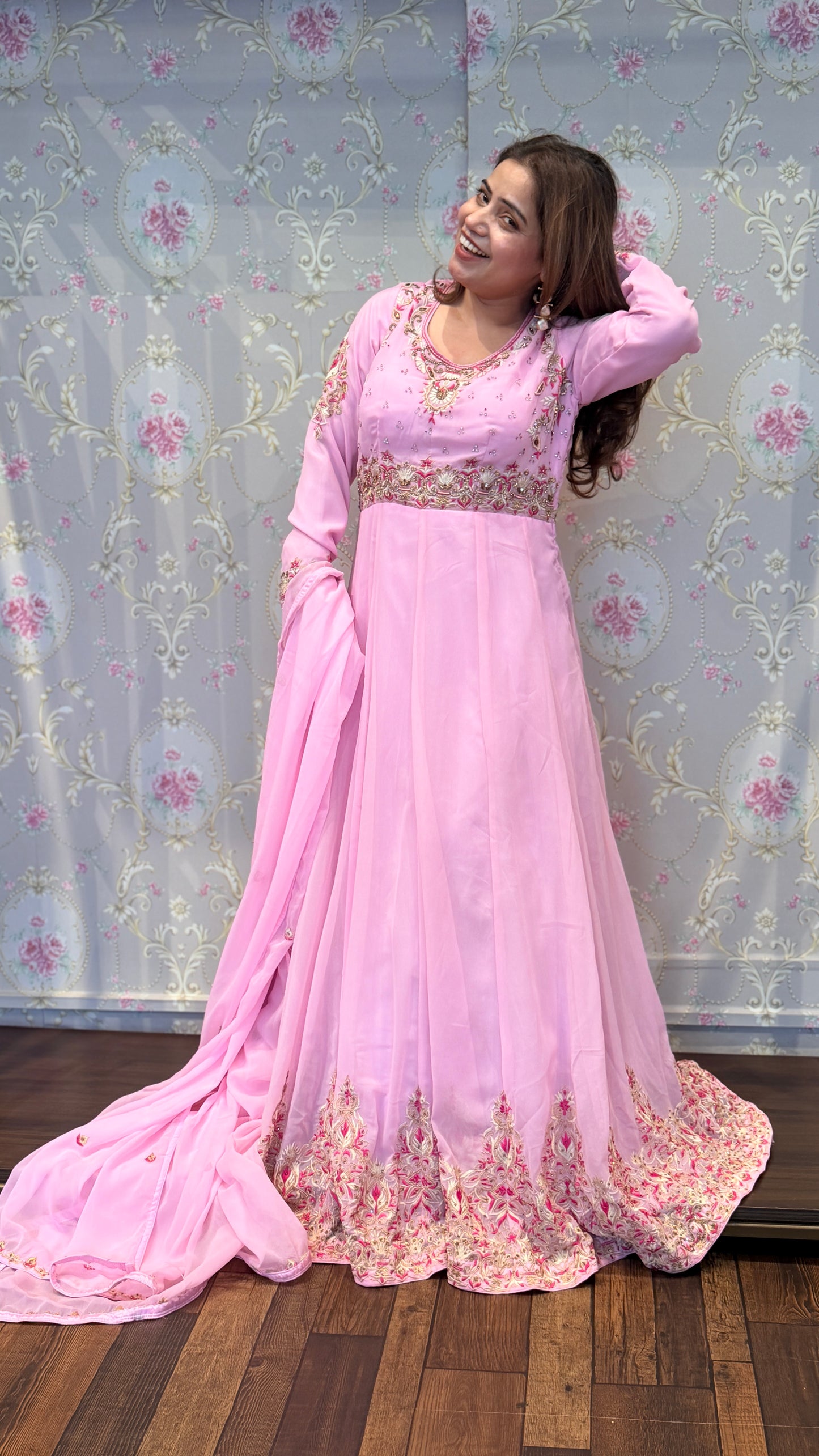 Blush Pink Embroidered Anarkali Suit Set with Dupatta