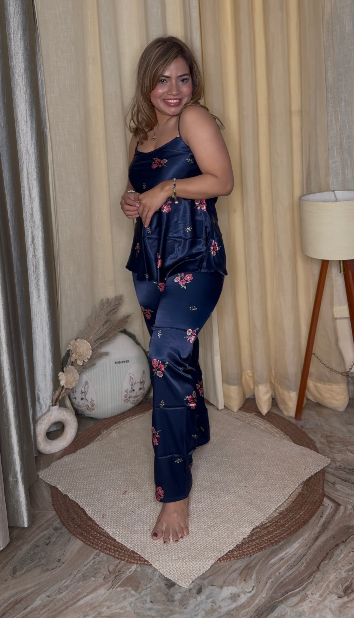 luxury satin floral nightwear 3pc set