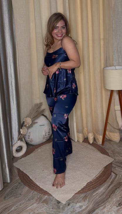 luxury satin floral nightwear 3pc set