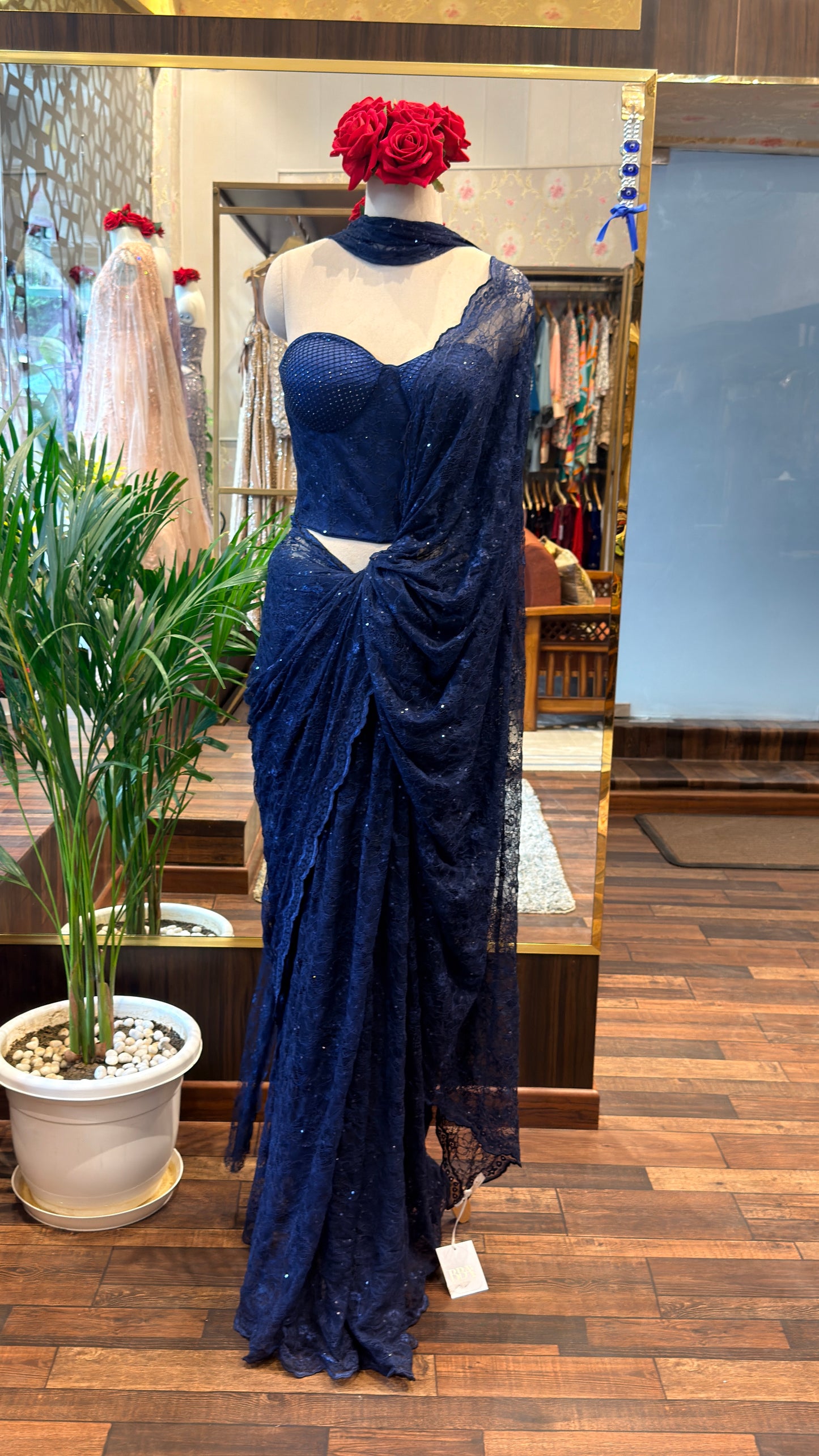 Midnight Lace Corset Saree