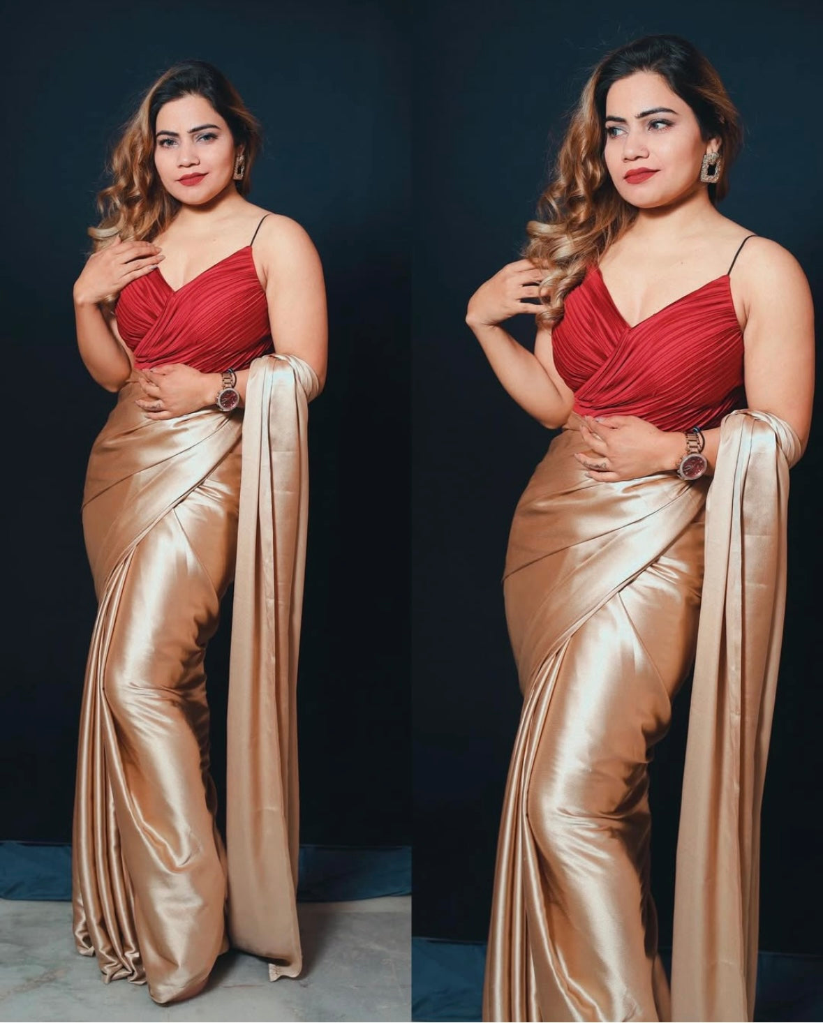 Ready to Wear Solid/Plain Bollywood Satin
Saree (Gold)