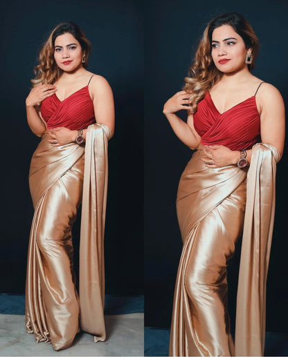 Ready to Wear Solid/Plain Bollywood Satin
Saree (Gold)