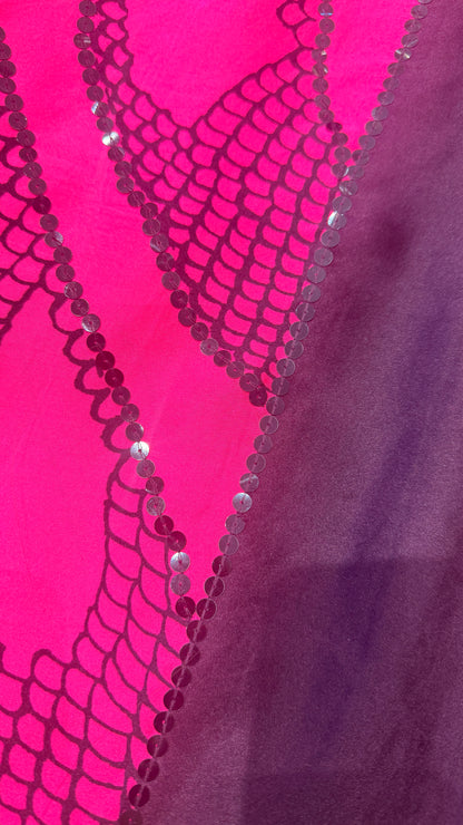 Pure Gajji Silk Saree with Hand Block Print & Hand Sequins Work