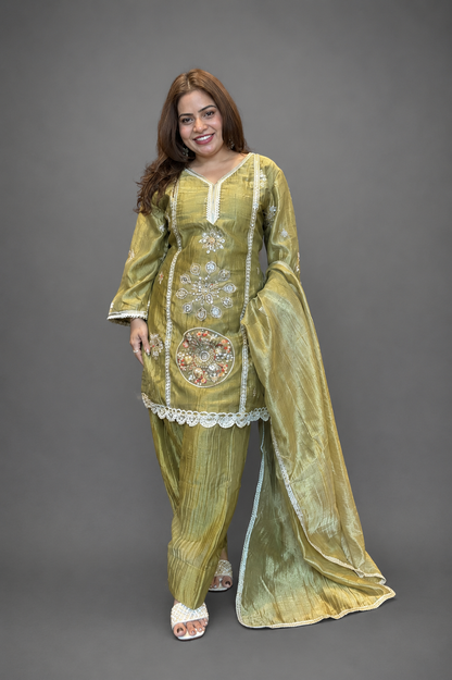 BBA Olive Gold Embroidered Farsi Salwar Set