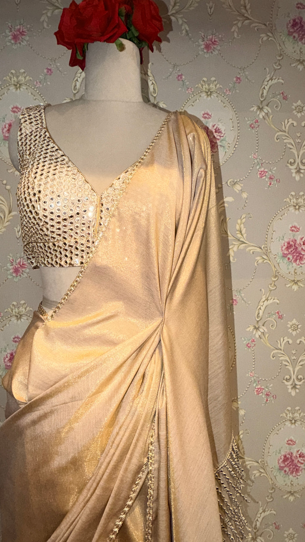 Tissue Cotton Saree with Sequined Blouse & Tassel Pallu