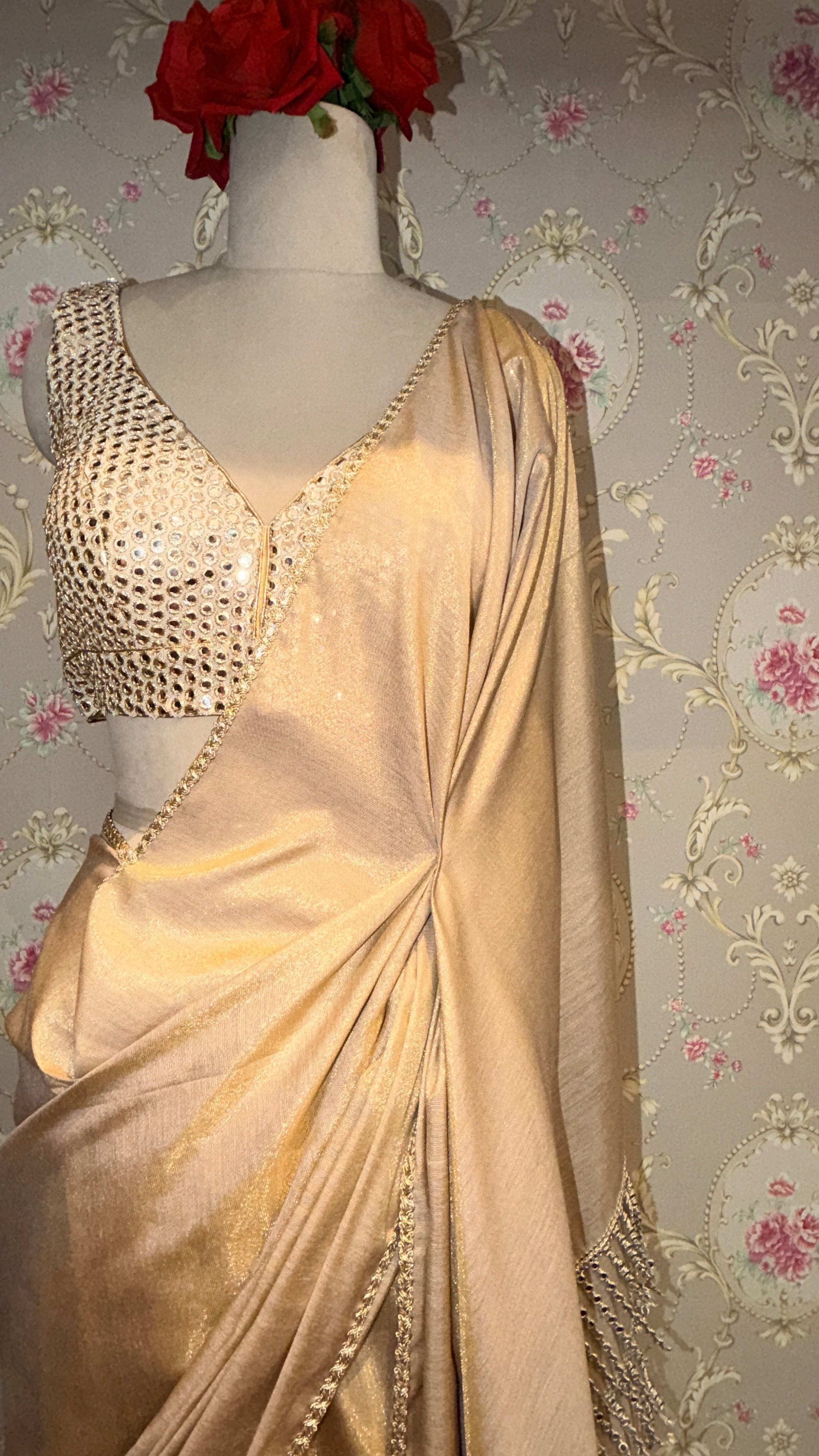 Tissue Cotton Saree with Sequined Blouse & Tassel Pallu