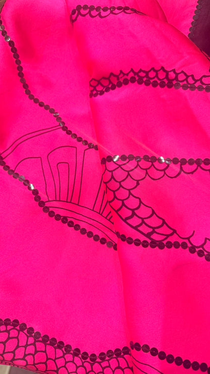 Pure Gajji Silk Saree with Hand Block Print & Hand Sequins Work
