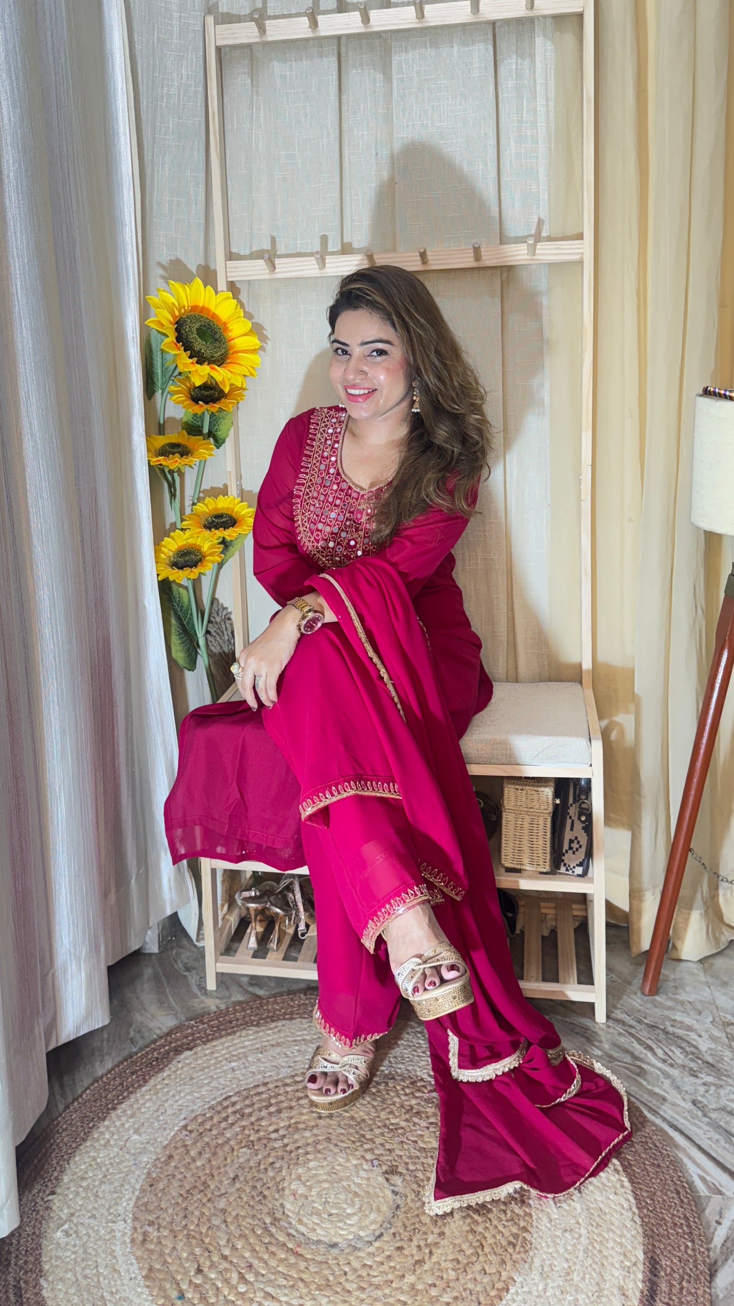 Elegant Mirror Work Embroidered 3pc Suit Set