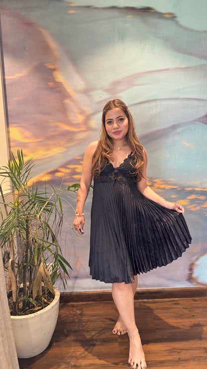 Pleated satin 3pc nighty dress