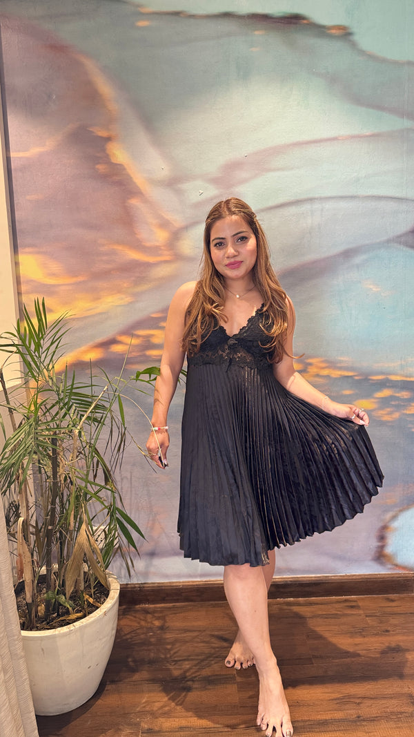 Pleated satin 3pc nighty dress