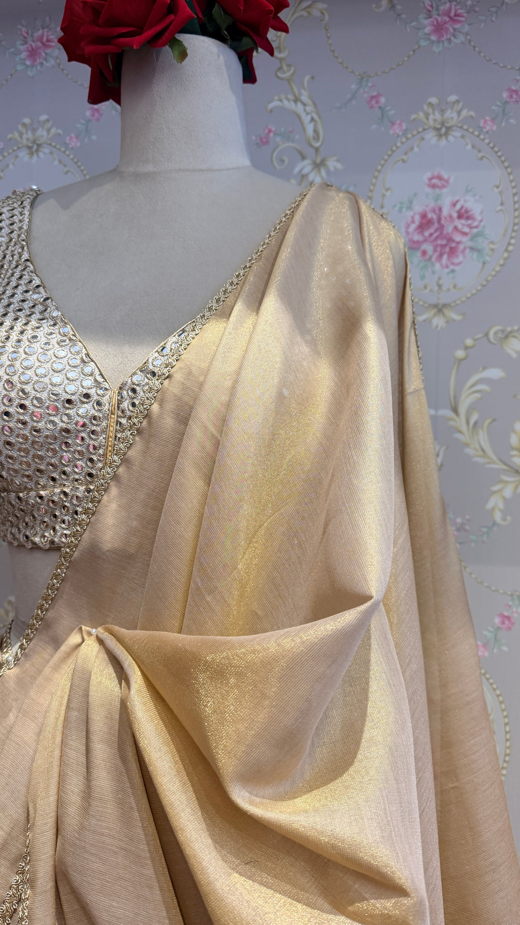 Tissue Cotton Saree with Sequined Blouse & Tassel Pallu