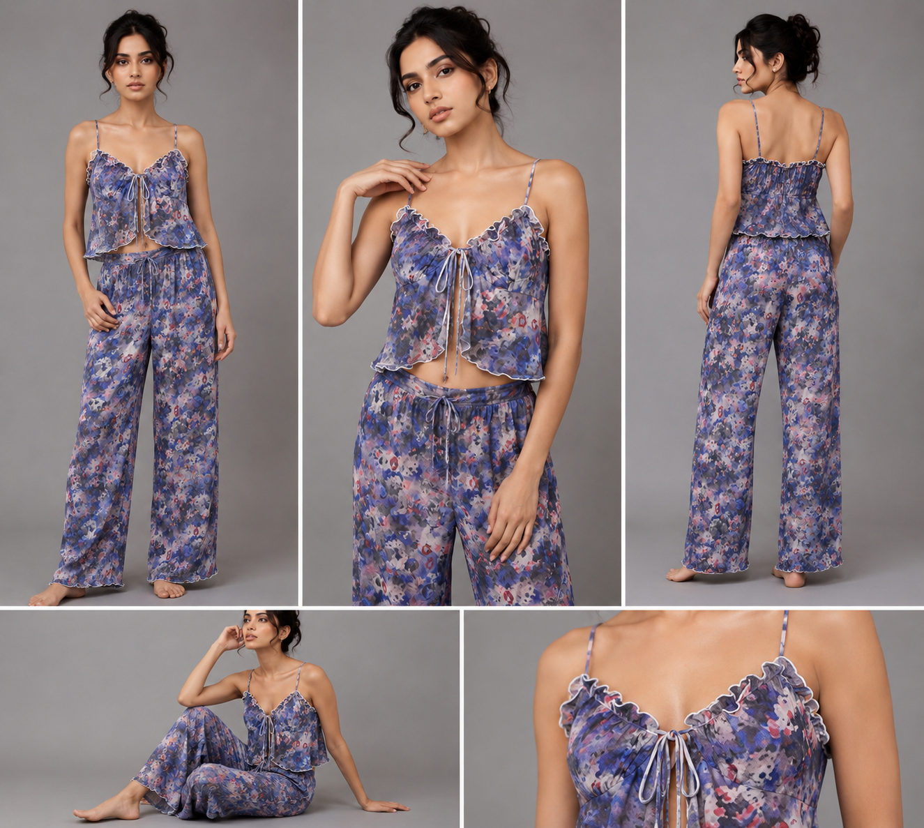Blue Blossom Power Net Nightwear Set