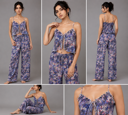Blue Blossom Power Net Nightwear Set