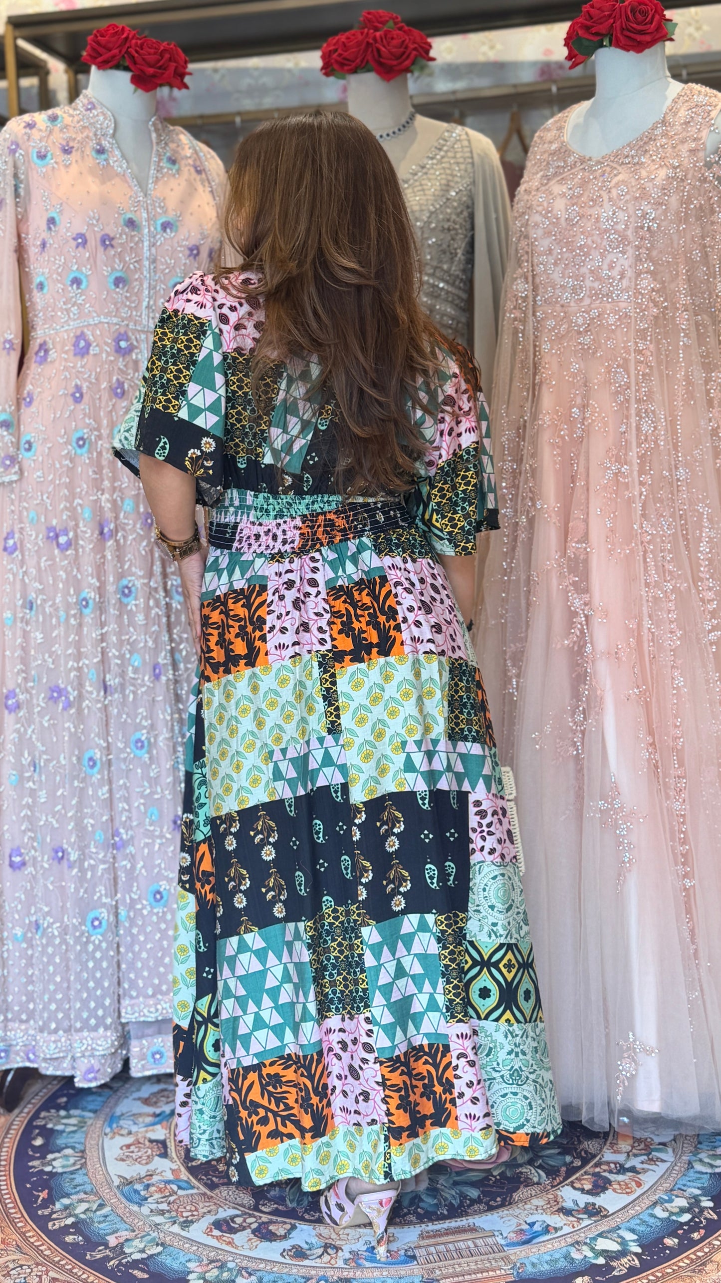 Multicolor Patchwork Print Maxi Dress for Women
