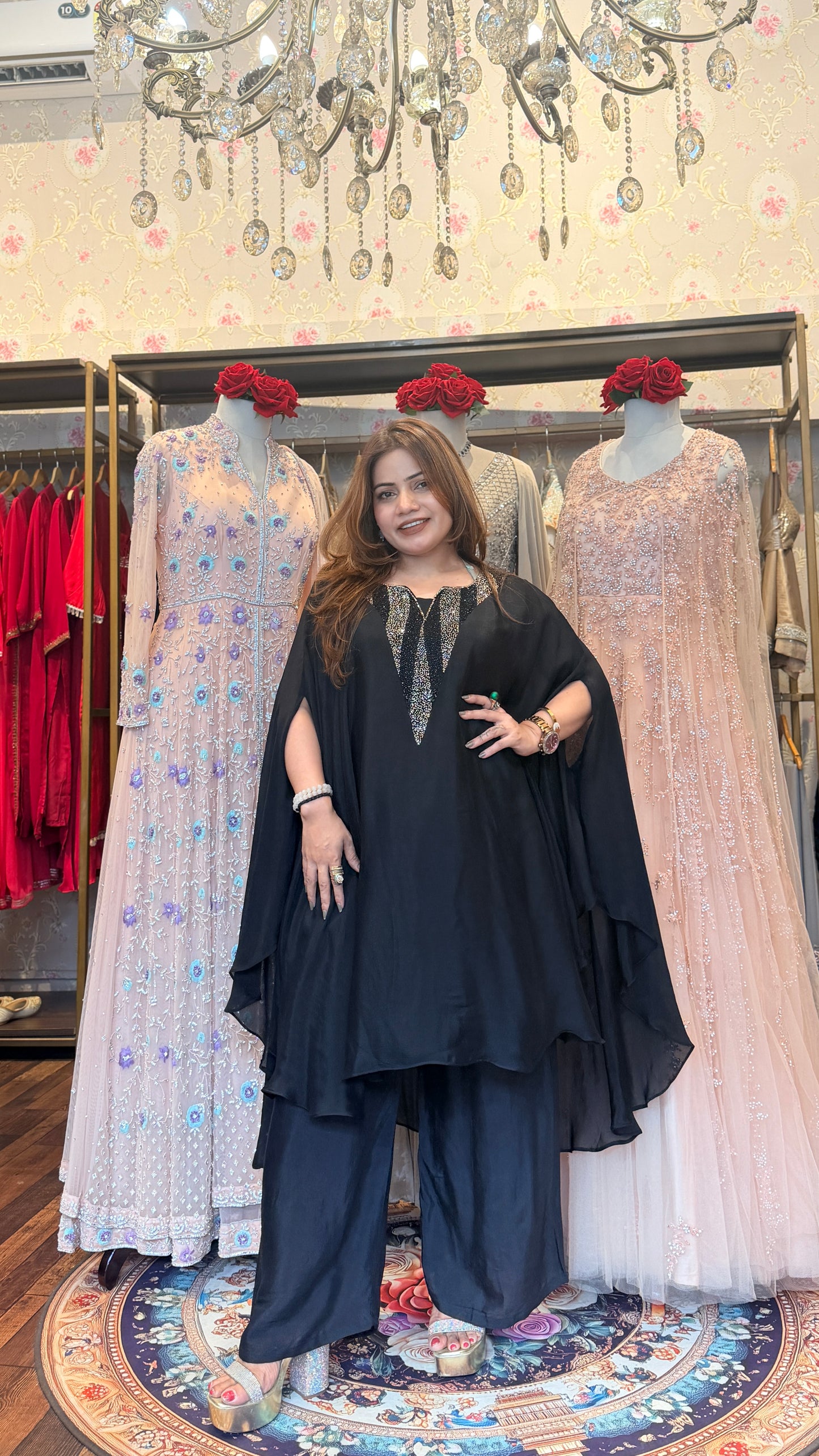 Black Embellished Kaftan Co-ord Set