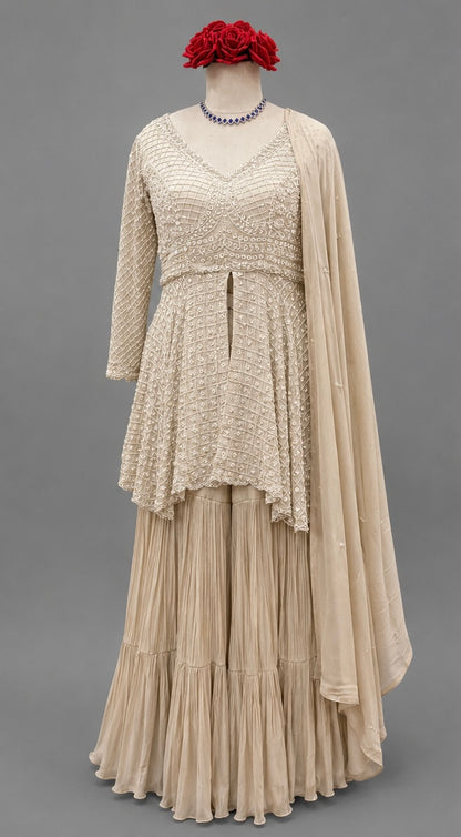 Champagne Embroidered Sharara Set | Luxe Occasion Wear