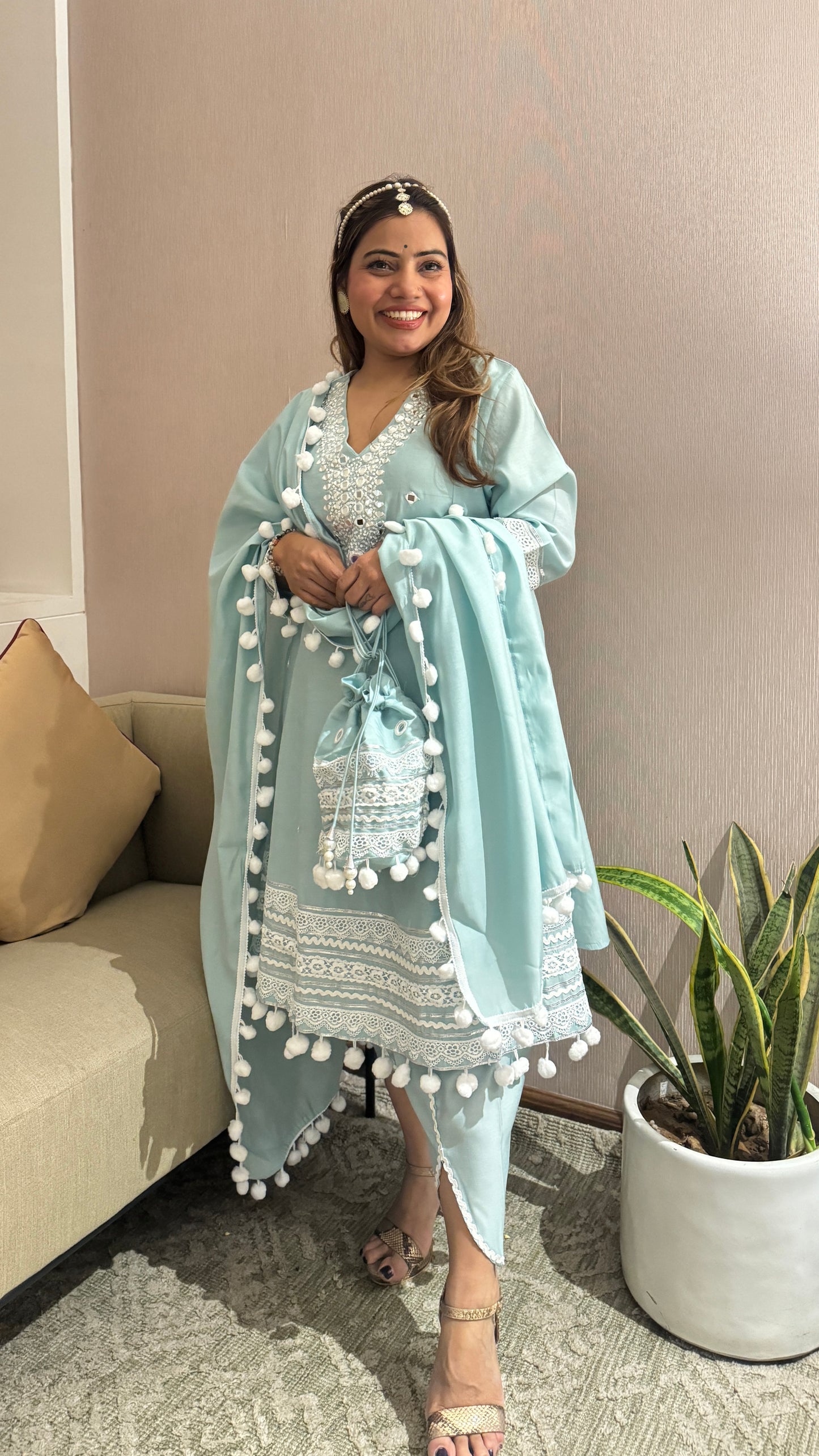4pc pom-pom Anarkali Dhoti pant suit set