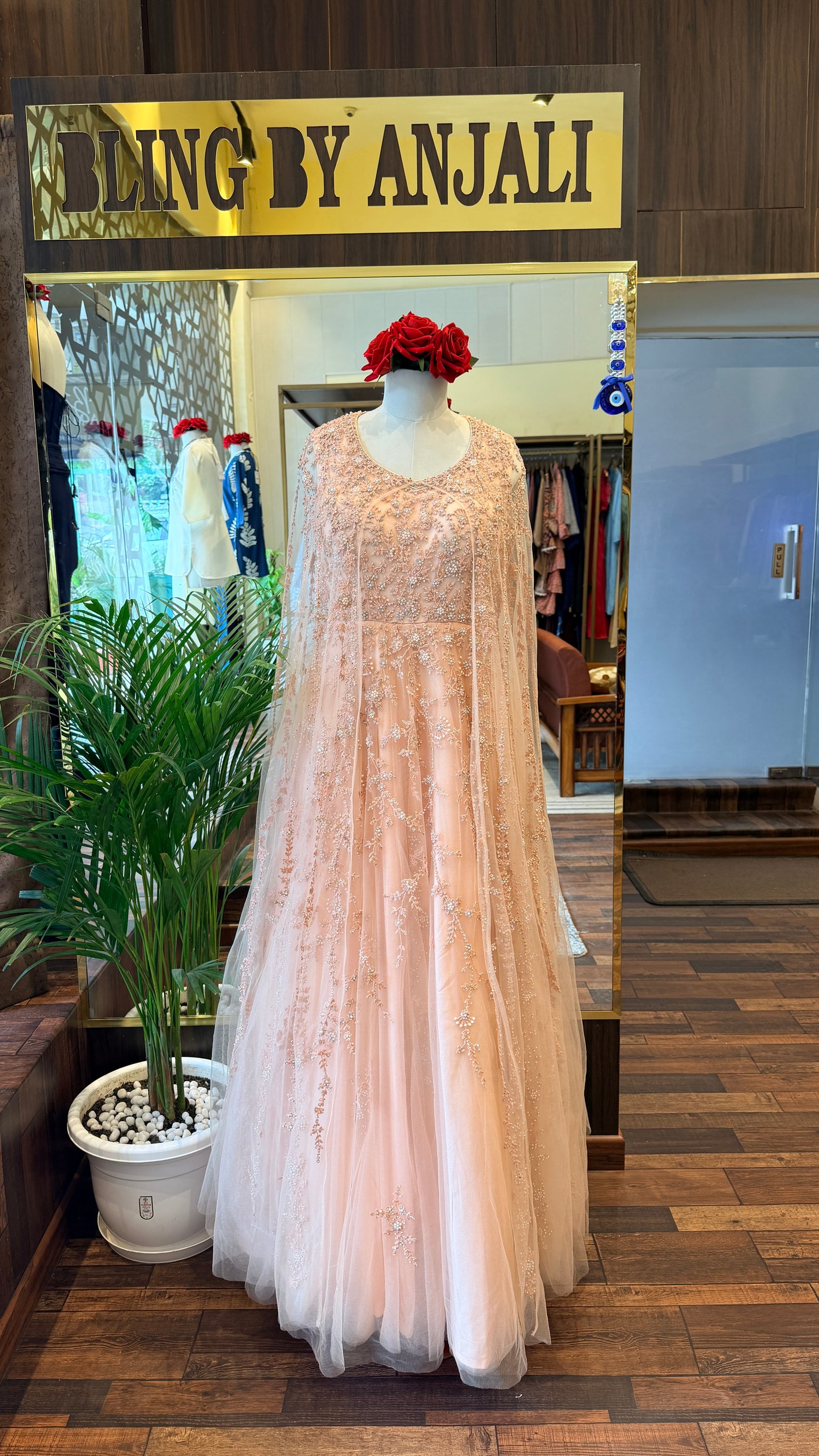 Blush Pink Embellished Cape Gown
