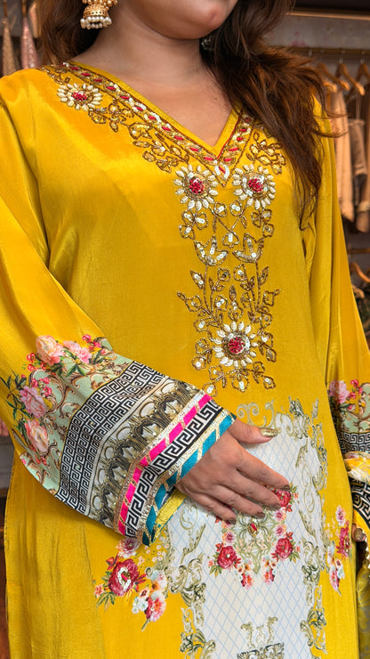 Pure Crepe Printed 3-Piece Suit Set with Handwork | Bling By Anjali