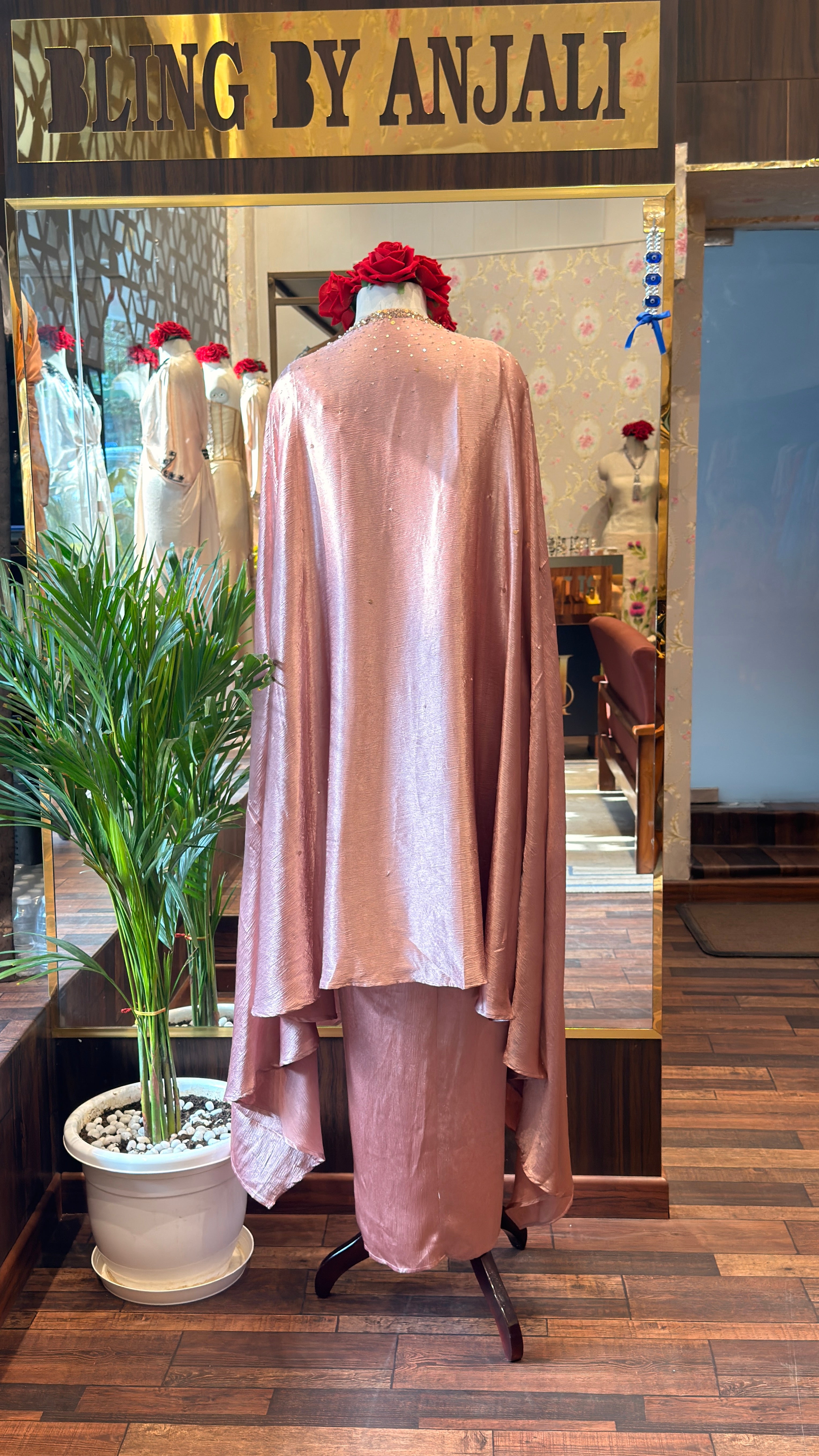 Blush Pink Three-Piece Draped Skirt Set