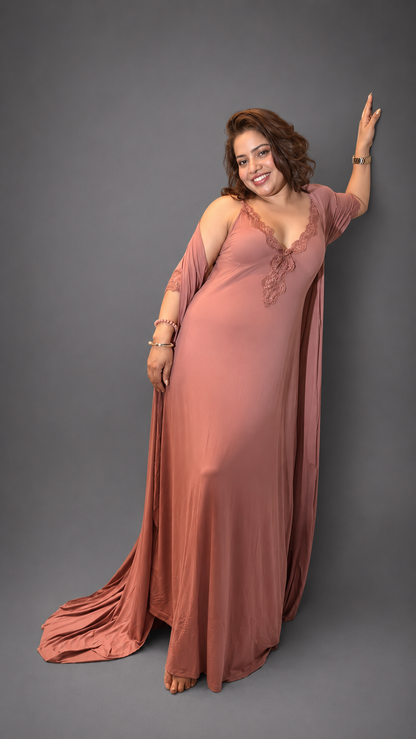 Bling by Anjali – Mocha Luxe Satin Nighty with Robe Set