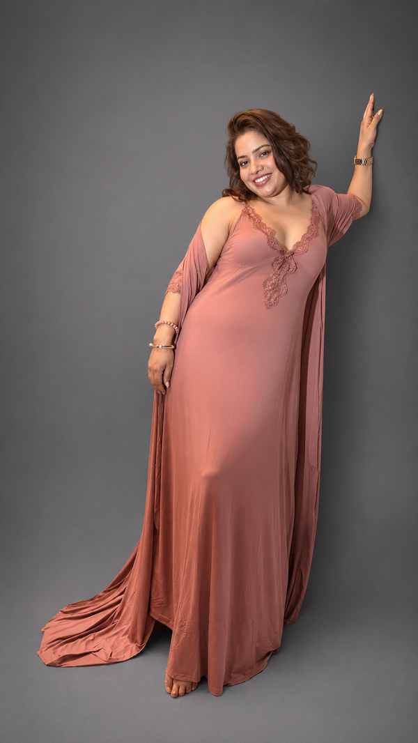 Bling by Anjali – Mocha Luxe Satin Nighty with Robe Set