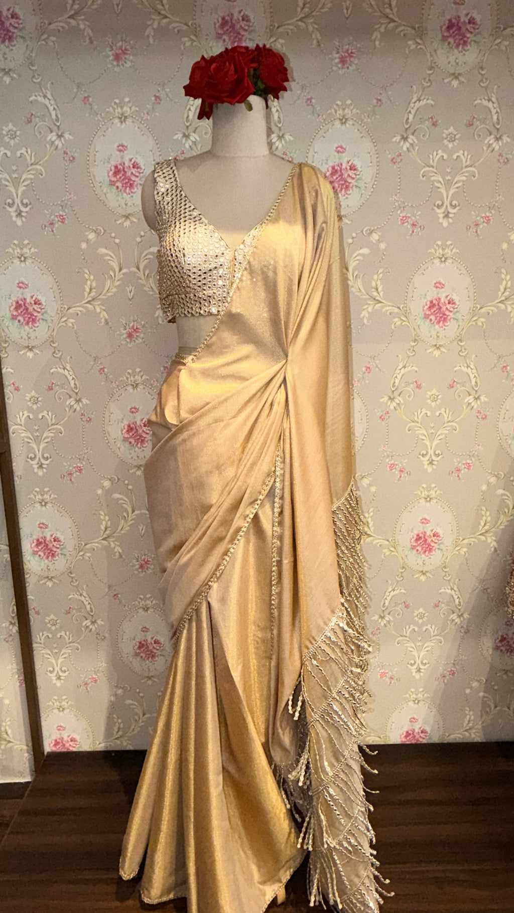 Tissue Cotton Saree with Sequined Blouse & Tassel Pallu