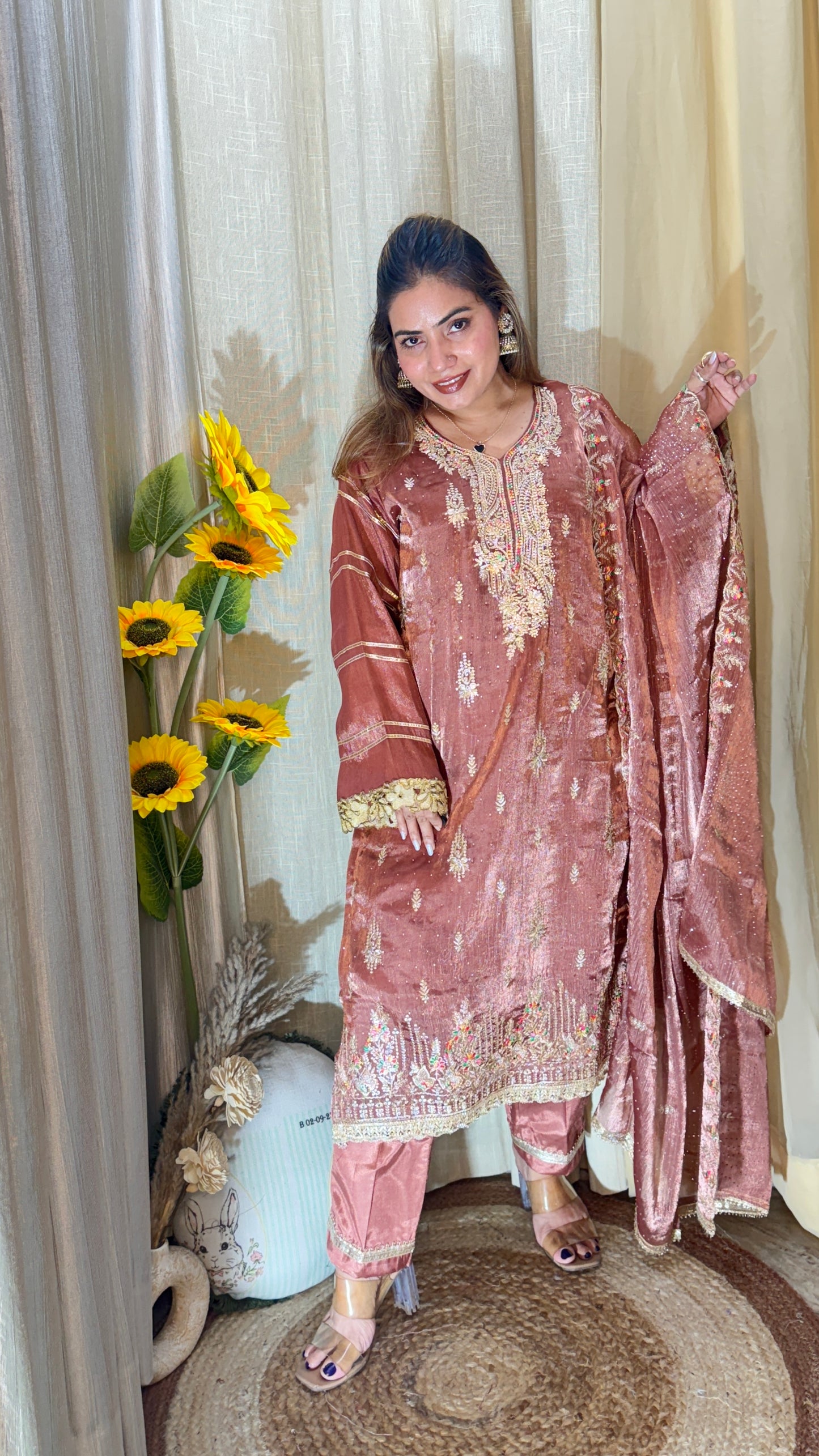 Embellished Tea Pink Suit set