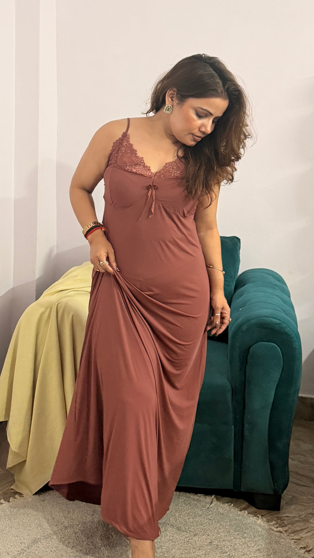 Mulberry lycra Night Gown 2pc Set