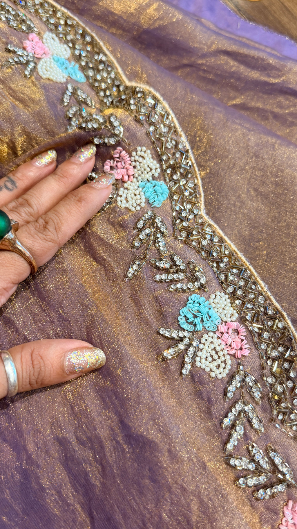 Tissue Silk Saree with Hand-Embroidered