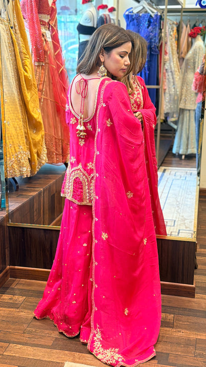 Rani Pink Heavy Embroidered Sharara Set with Dupatta