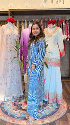 Blue Contemporary Printed Gaji Silk Satin Two-Piece Set