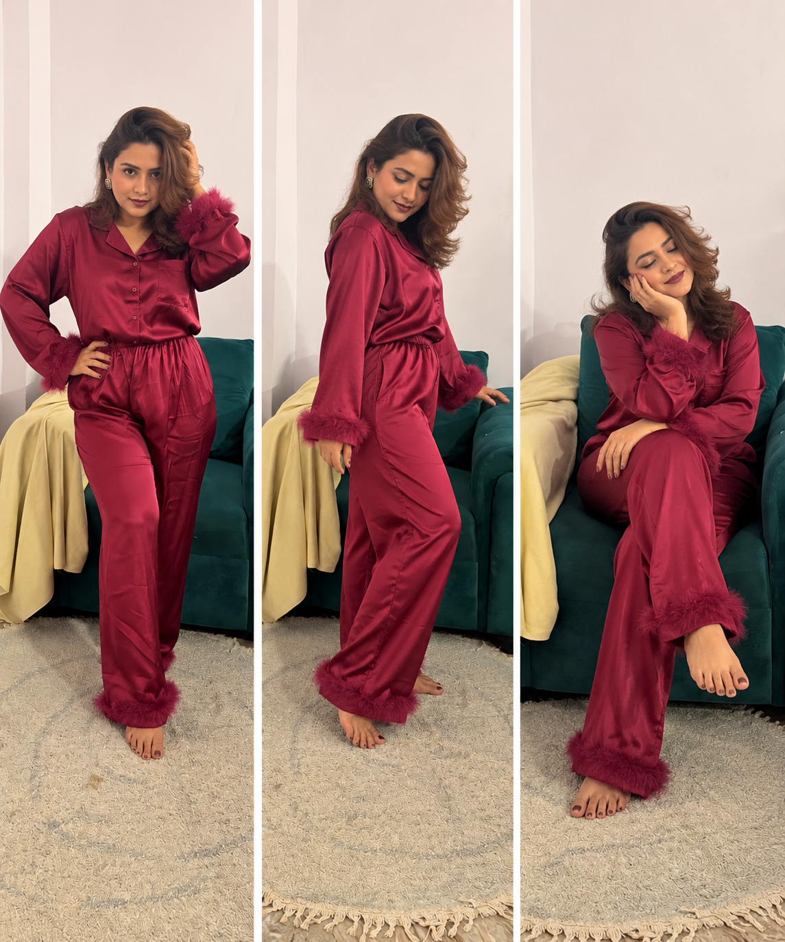 Luxury Wine Satin Pyjama Set