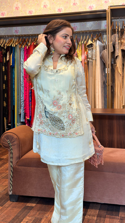 Ivory Tissue Hand-Embellished Kurta Set