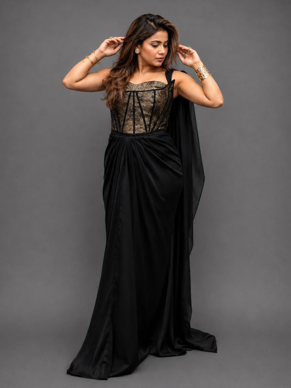 Midnight Glam Concept Saree with Structured Corset Bodice