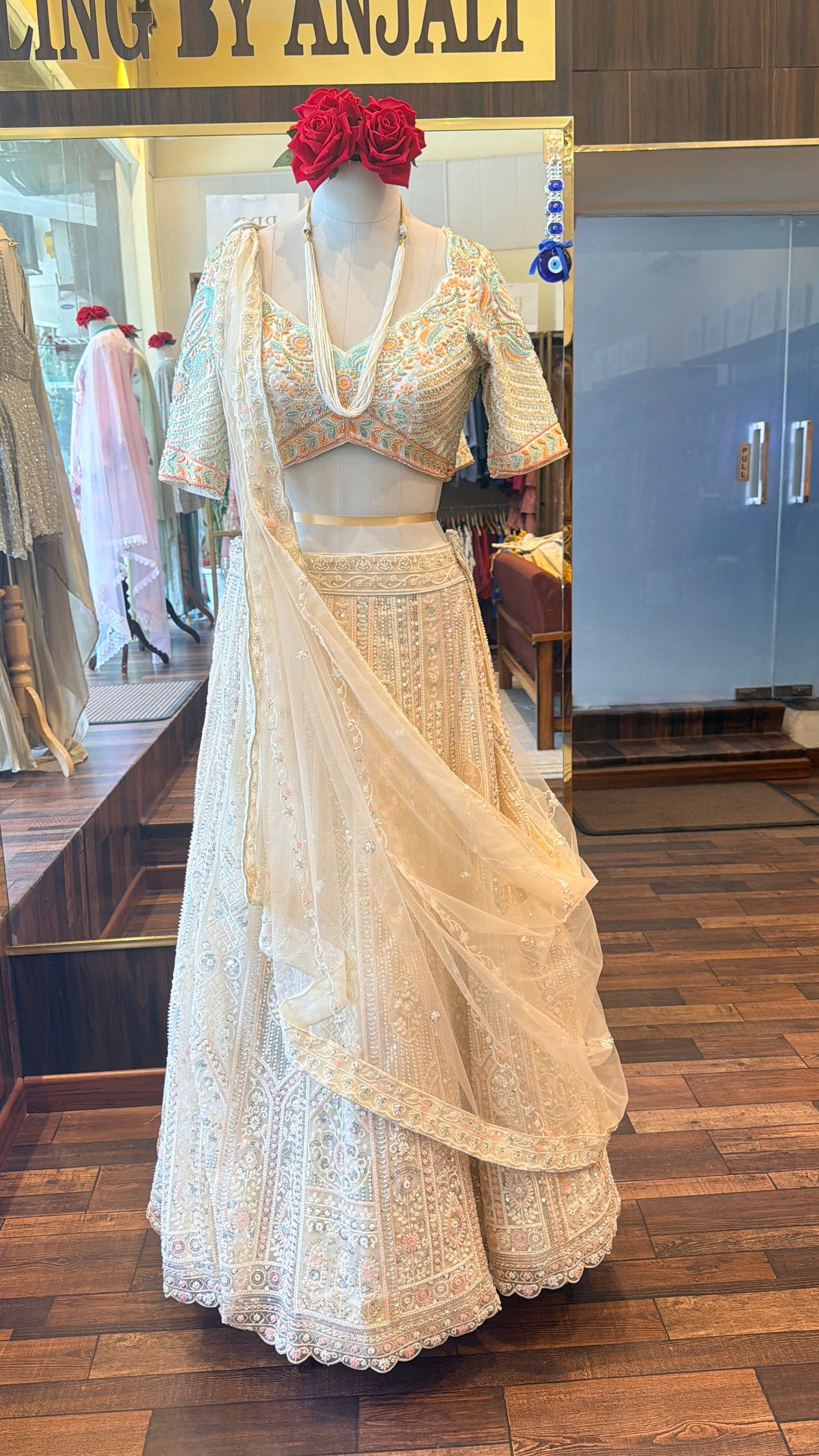 Ivory Embroidered Bridal Lehenga Set with Dupatta | Luxury Designer Wedding Lehenga | South Delhi Couture