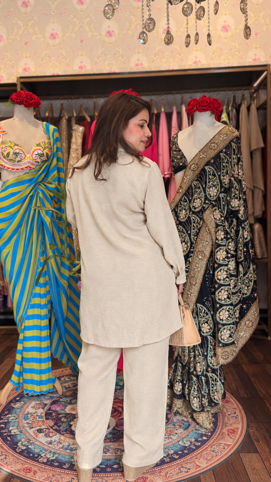 Floral Threadwork Selv Linen Co-Ord Set