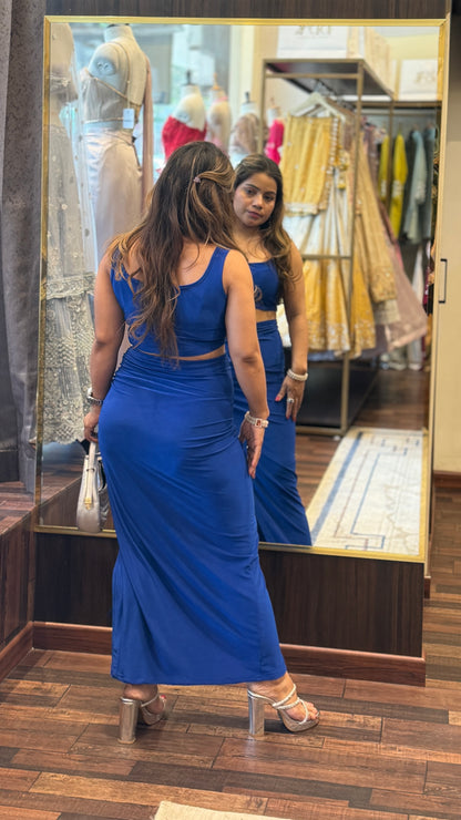 Blue Ruched Skirt Co-ord Set