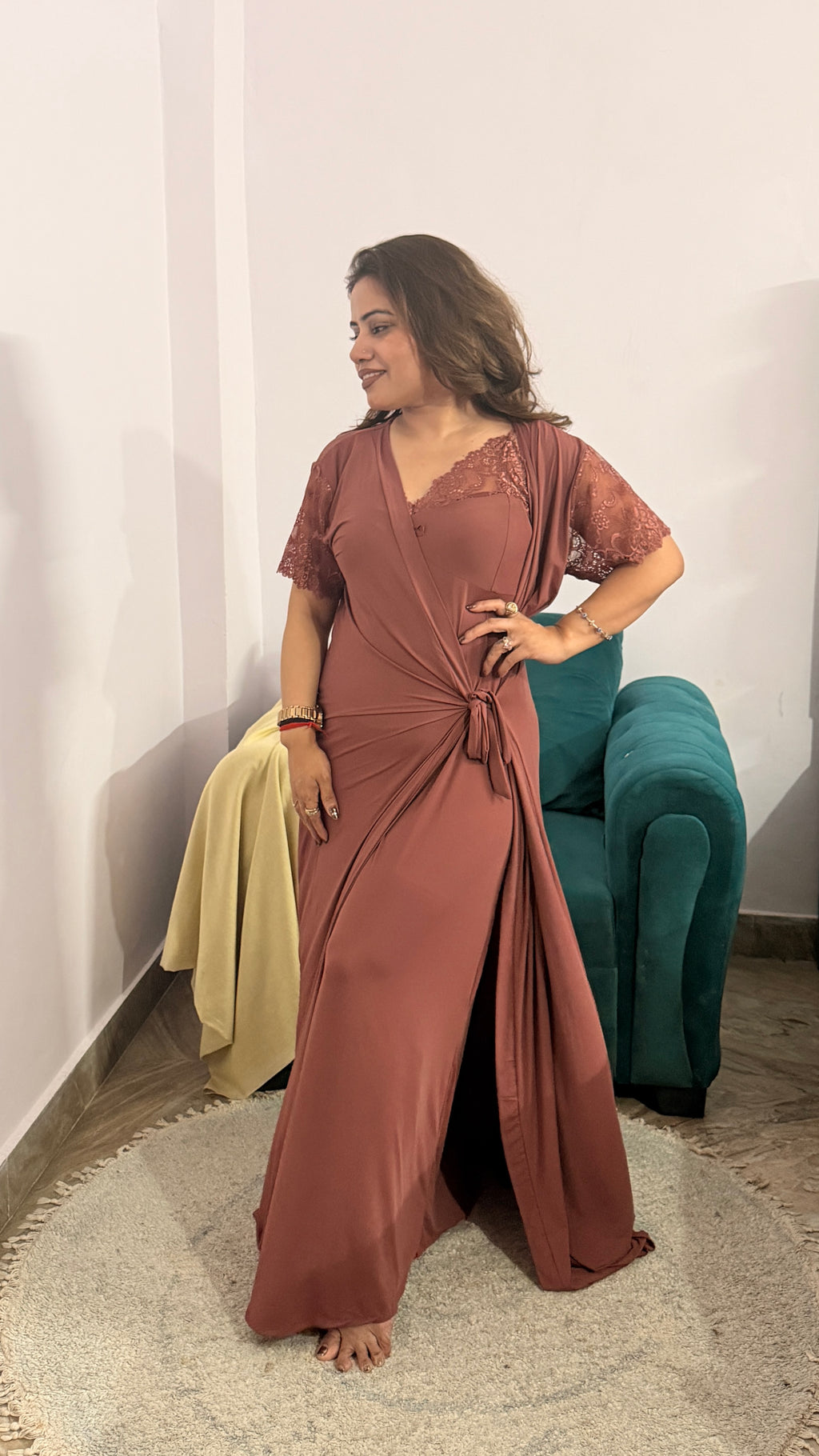 Mulberry lycra Night Gown 2pc Set
